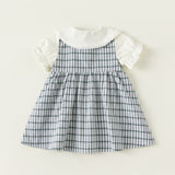 Toddler Girl Plaid Puff Sleeve Lapel Collar Dress