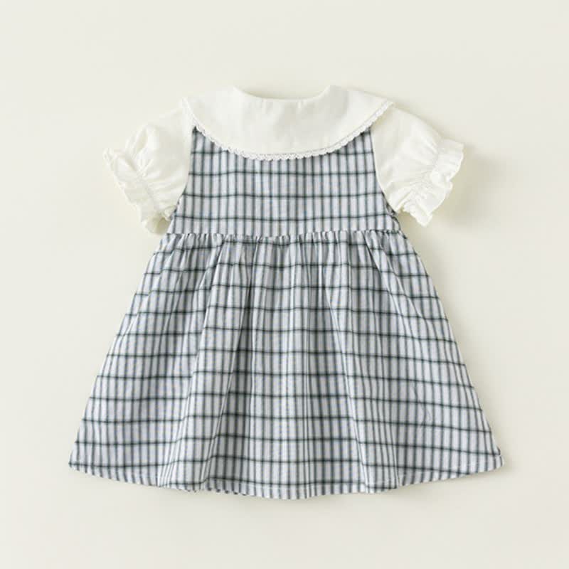 Toddler Girl Plaid Puff Sleeve Lapel Collar Dress