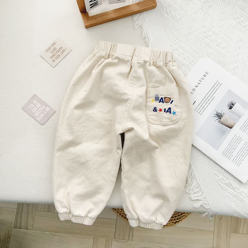 Toddler Embroidered Bear Dog Casual Pants