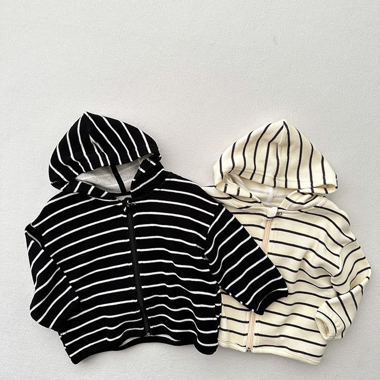Toddler Striped Zipper Hooded Coat