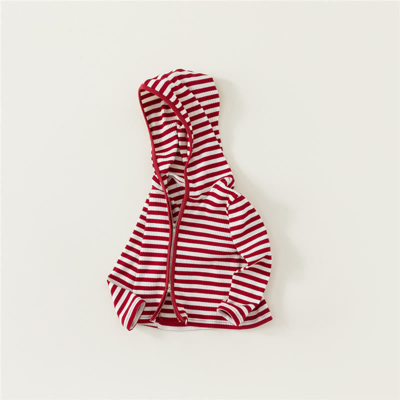 Toddler Girl Red Striped Hooded Zipper Coat