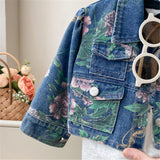 Toddler Girl Denim Flower Leaves 2 Pieces Set