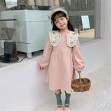 Toddler Girl Embroidered Flower Collar Princess Dress