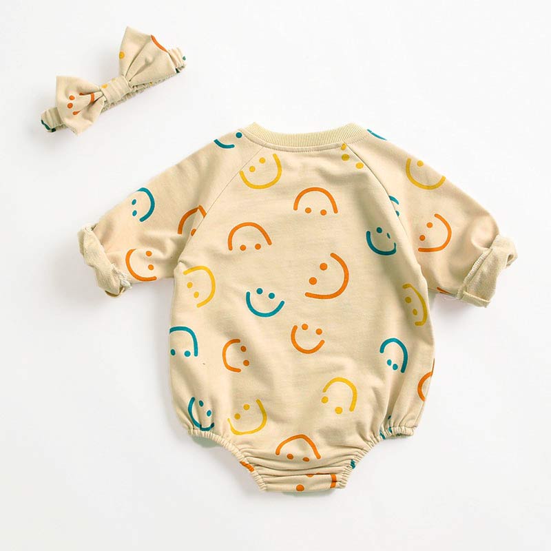 Smile Print Bodysuit/Romper & Headwrap