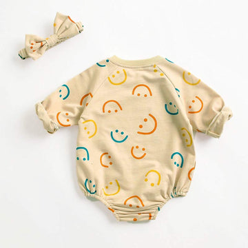 Smile Print Bodysuit/Romper & Headwrap