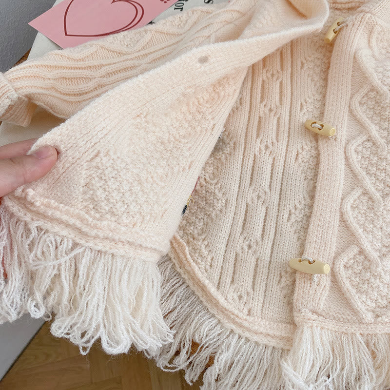 Toddler Embroidered Flower Tassels Hooded Cardigan