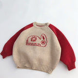Toddler Contrast Sleeves Red Bunny Sweater