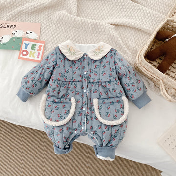 Baby Pocket Quilted Polo Flower Romper