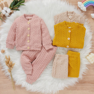 Baby Solid Color Knitted Button 2 Pieces Set
