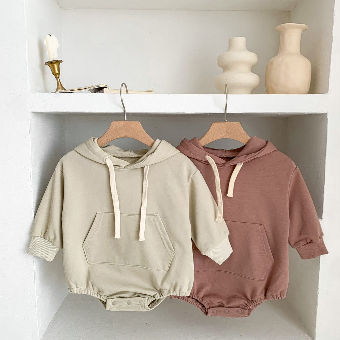 Baby Solid Color Pocket Ear Hooded Bodysuit
