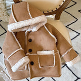 Toddler Fleece Button Hooded Suede Warm Coat