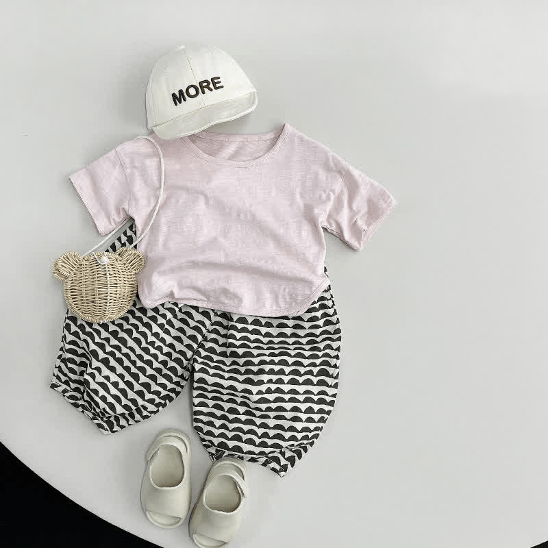 Toddler Solid Color Crew Neck Casual Tee