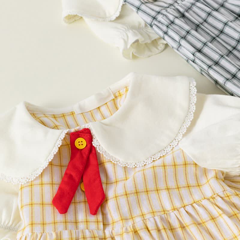 Toddler Girl Plaid Puff Sleeve Lapel Collar Dress