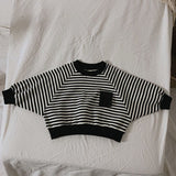Toddler Loose Striped Pocket Batwing Sleeves Sweatshirt