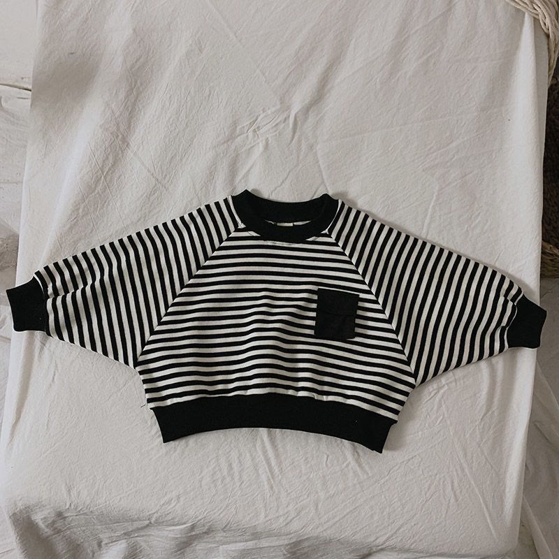 Toddler Loose Striped Pocket Batwing Sleeves Sweatshirt