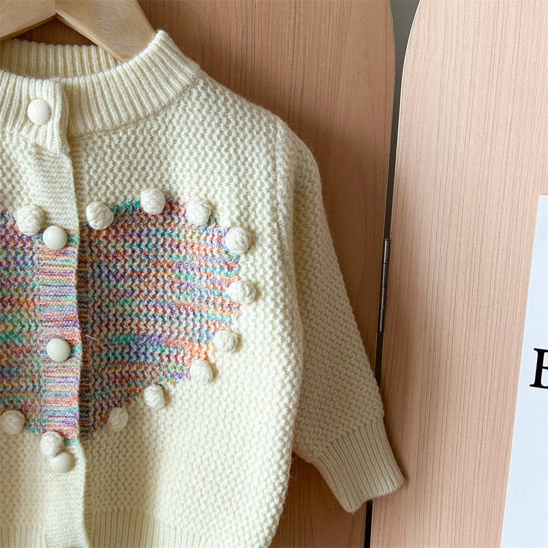 Toddler 3D Dots Heart Knitted Cardigan