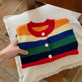 Toddler Rainbow Colorful Striped Button Cardigan
