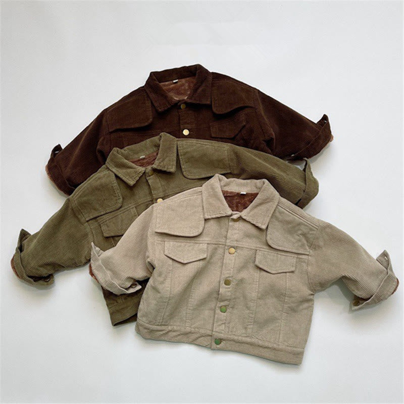 Toddler Solid Color Fleece Lined Corduroy Button Coat