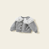 Toddler Girl Lace Sweet Button Grey Coat