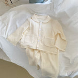 Toddler Dot Lapel Collar Top and Pants Pajamas Set