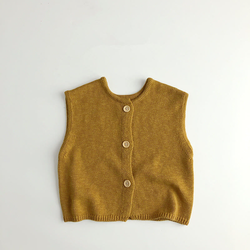 Toddler Solid Color Button Knitted Vest