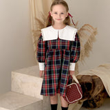 Toddler Girl Red Plaid Collar Retro Style Dress