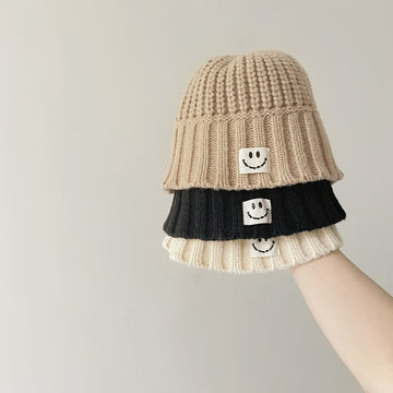 Baby Happy Face Solid Color Knitted Beanie