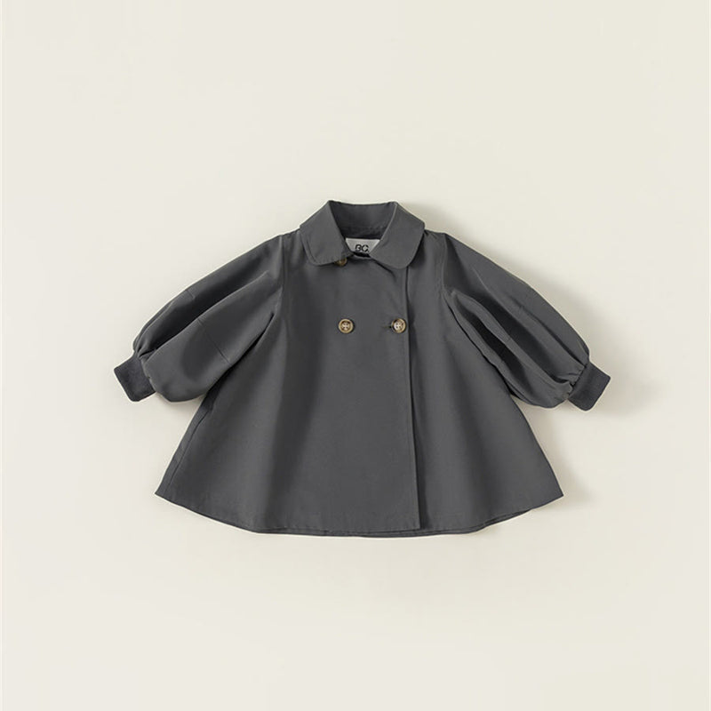 Toddler Girl Lapels Puff Sleeves Simple Coat