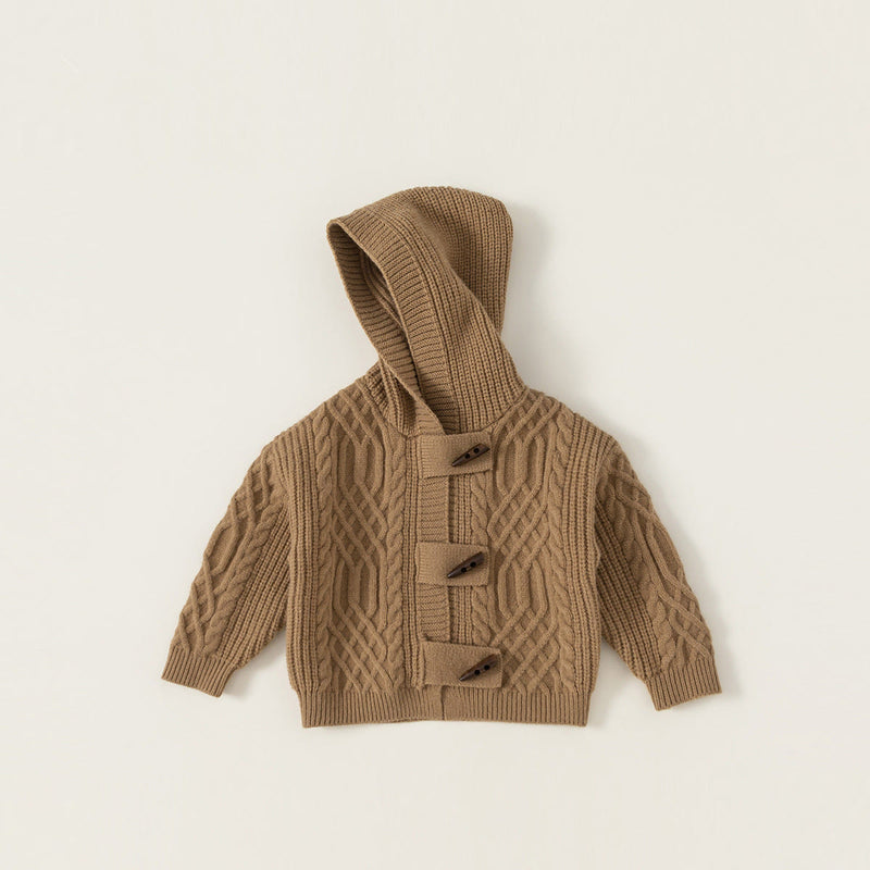 Toddler Solid Color Knitted Horn Button Hooded Coat