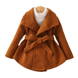 Toddler Girl Brown Lapels Bow Coat