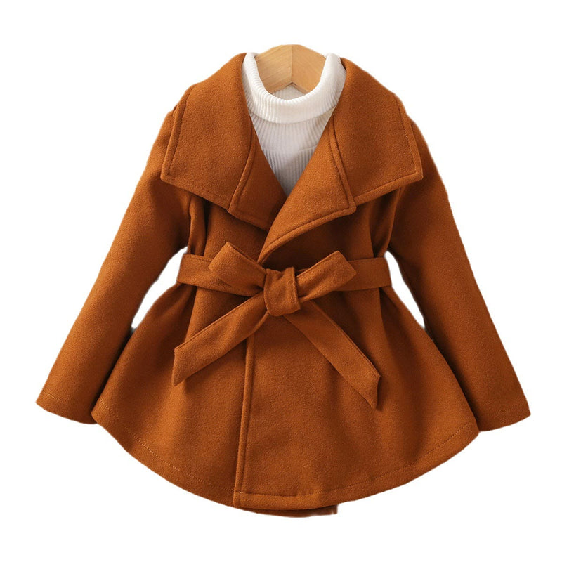 Toddler Girl Brown Lapels Bow Coat
