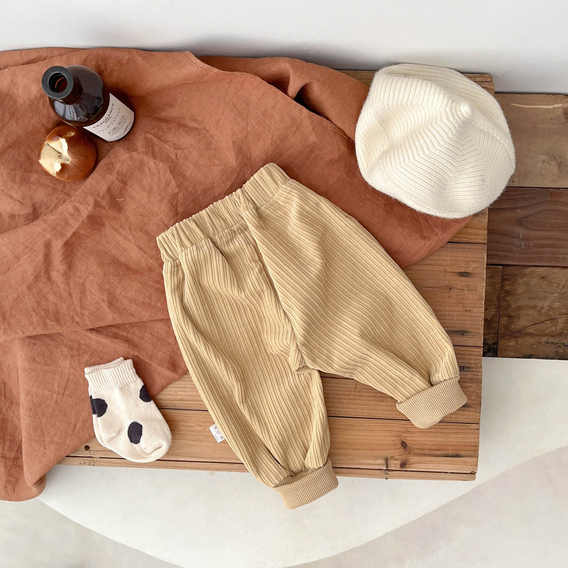 Baby Casual Solid Color Corduroy Jogger Pants