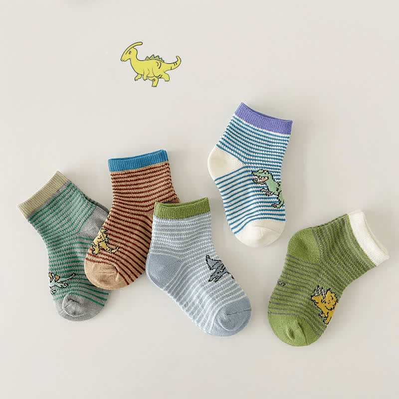 5 Packs Toddler Dino Striped Socks