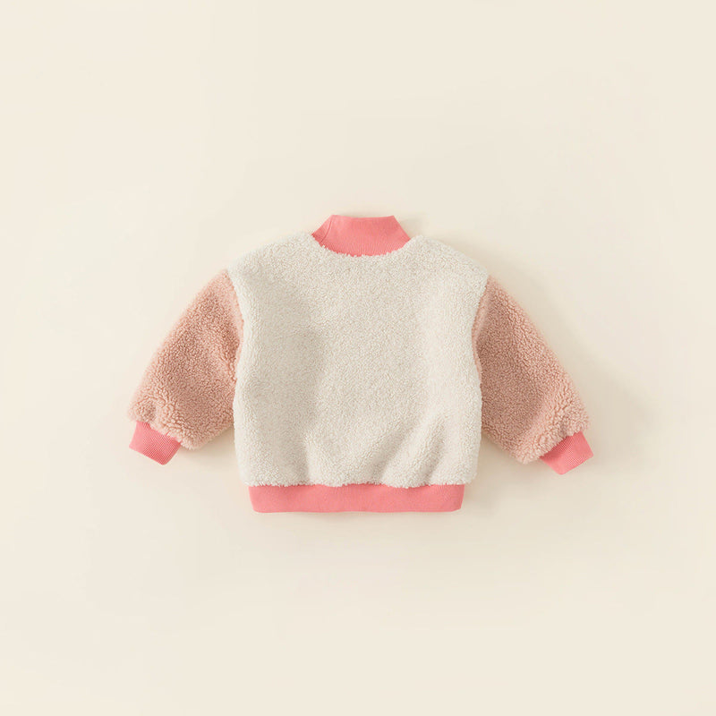SAY Toddler Girl Fleece Contrast Sleeves Sweatshirt