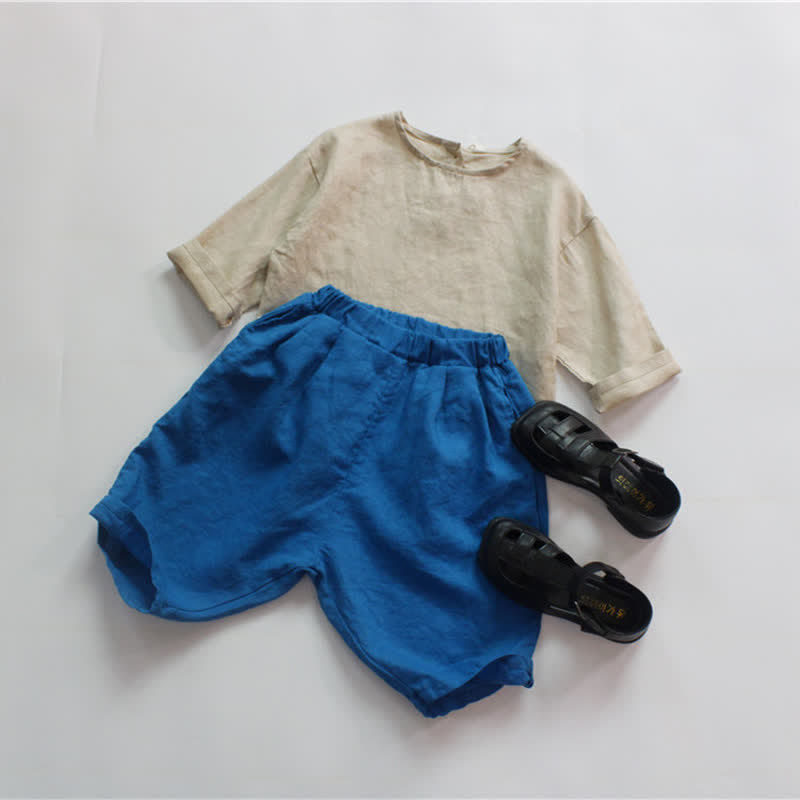 Toddler Retro Solid Color Linen Tee