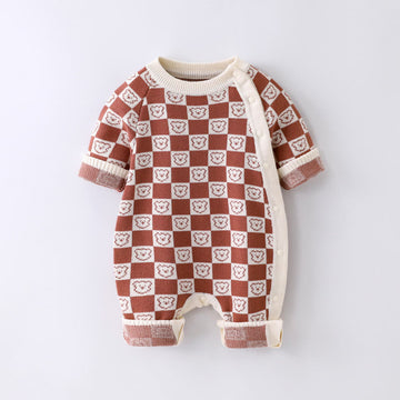 Baby Plaid Bear Knitted Romper