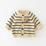 Baby Striped 3D Bear Knitted Cardigan