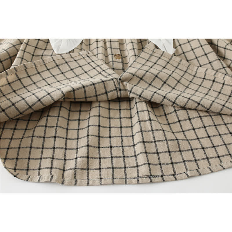 Toddler Girl Retro Plaid Lace Lapel Collar Trim Dress