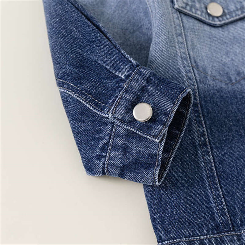 Toddler Blue Denim Slogan Collar Coat