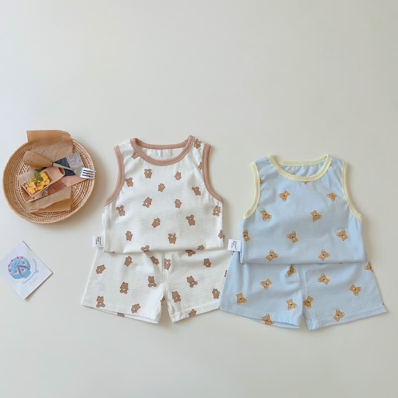 Toddler Bunny Bear Sleeveless Pajamas Set