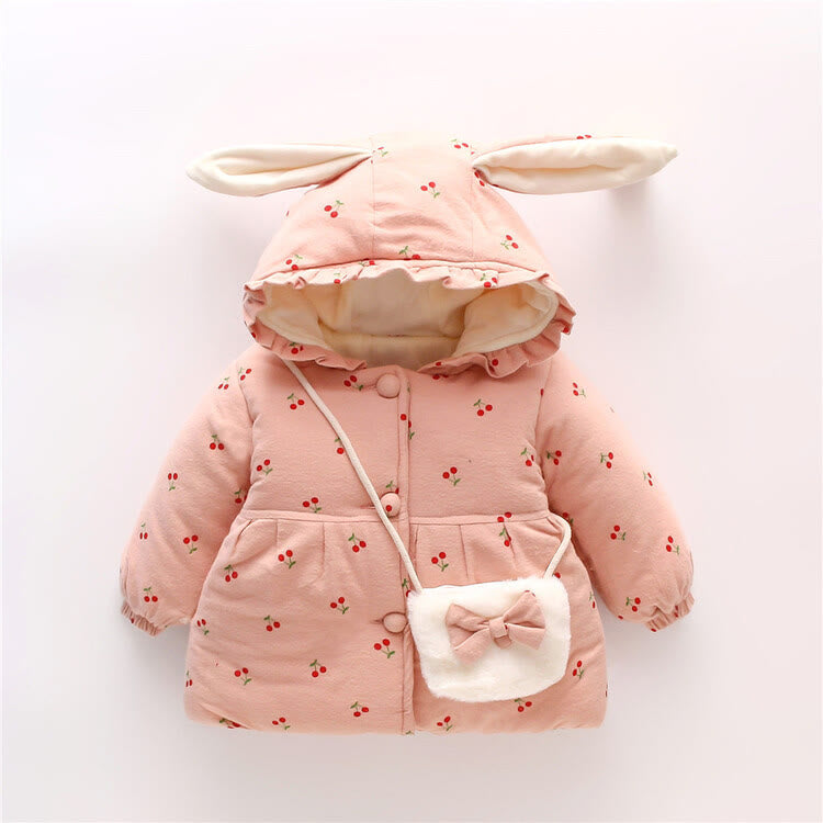 Toddler Cherry Bunny Fleece Lined Coat with Bag