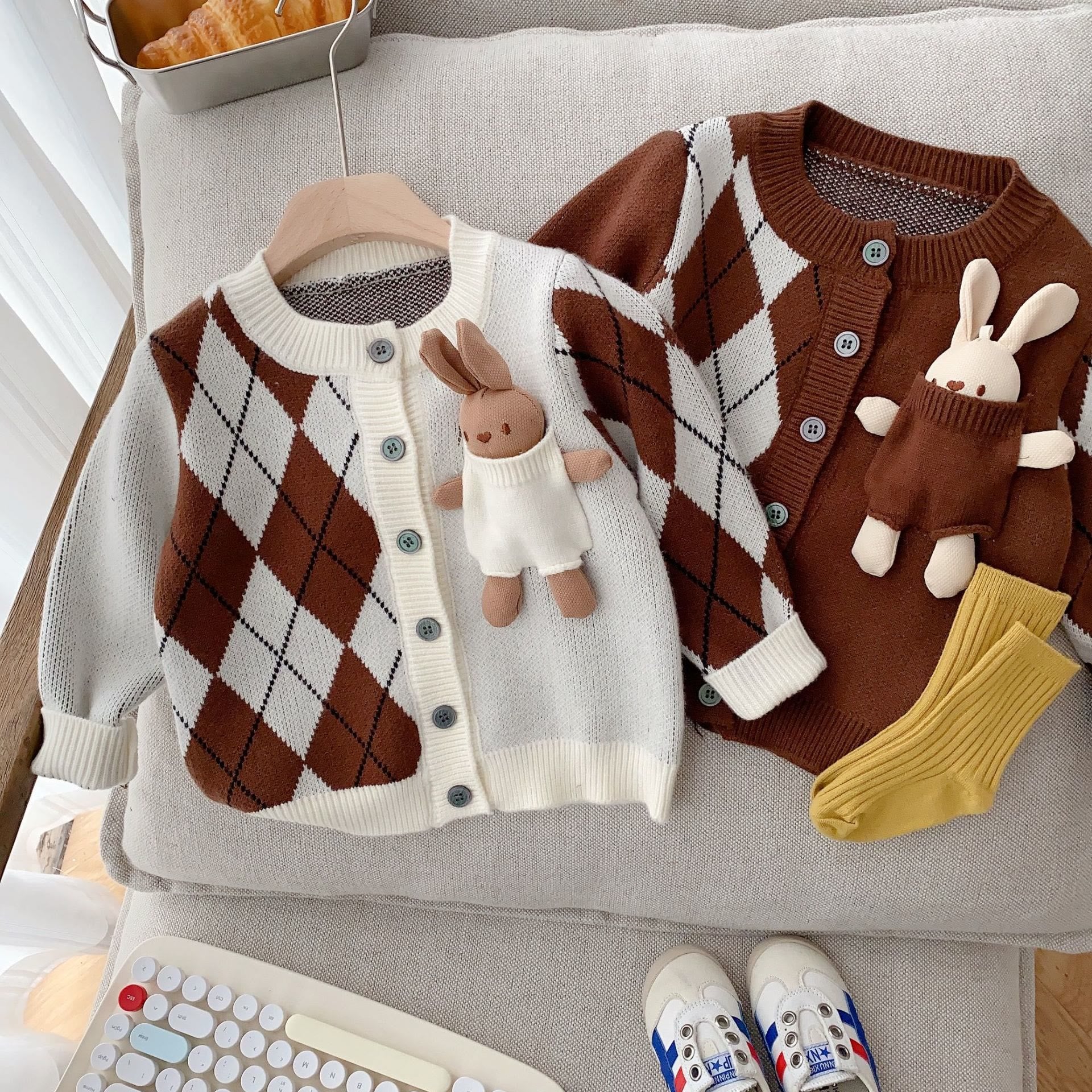 Toddler Diamond Pocket Bunny Color Block Cardigan