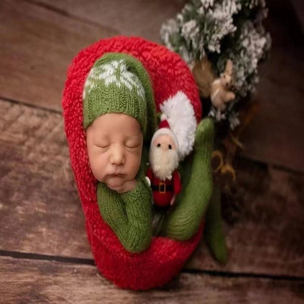 Newborn Photography Christmas Knit Romper with Hat