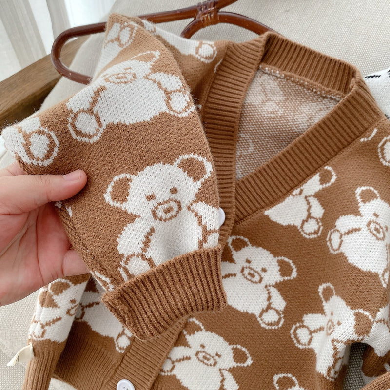 Toddler Bear Knitted V-neck Jacquard Cardigan