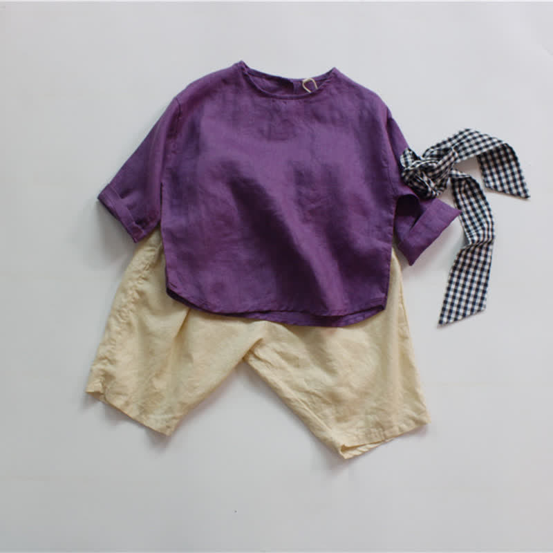Toddler Retro Solid Color Linen Tee