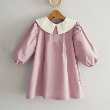 Toddler Girl Simple Collar Puff Sleeves Dress