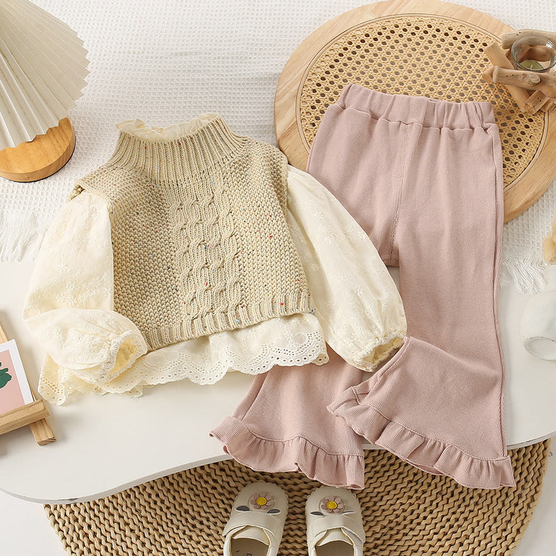 Toddler Girl Lace Knitted Sweet 3 Pieces Set