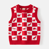 Toddler Dinosaur Plaid Knitted Lovely Vest