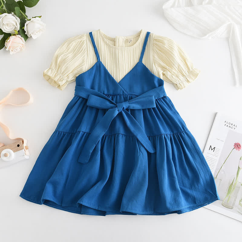 Toddler Girl Bowknot Splicing Dress