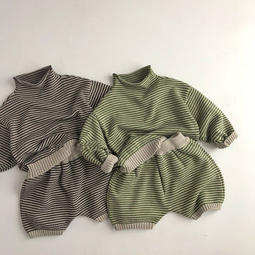 Toddler Striped Knitted High Neck 2 Pieces Set